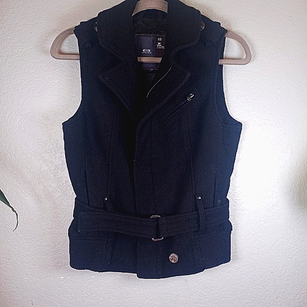 G Star Raw Denim Wool Blend Military Utility Belted Zip Up Vest